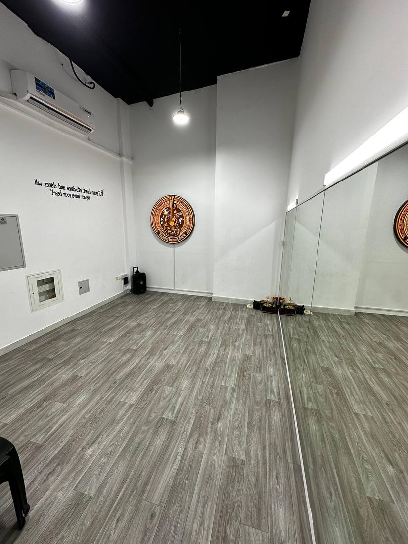 Empty dance studio with mirrored wall